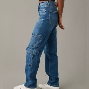 American Eagle Stretch Super High-Waisted Baggy Straight Cargo Jean